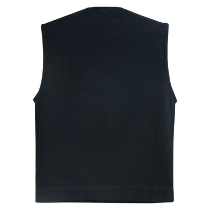 Rugged Mens Denim Vest - Concealed Snap with Hidden Zipper