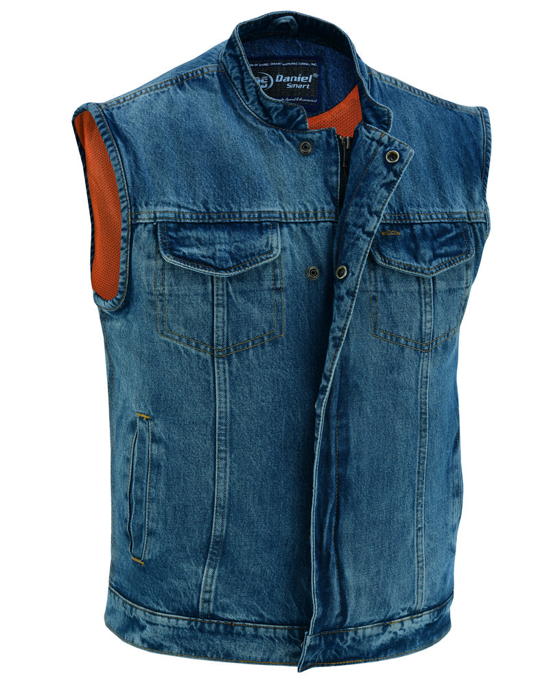 Men’s Denim Vest with Smart Snap Closure, Scoop Collar & Hidden Pockets