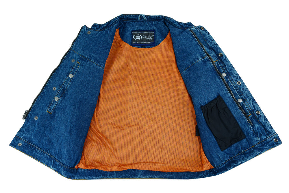 Men’s Denim Vest with Smart Snap Closure, Scoop Collar & Hidden Pockets