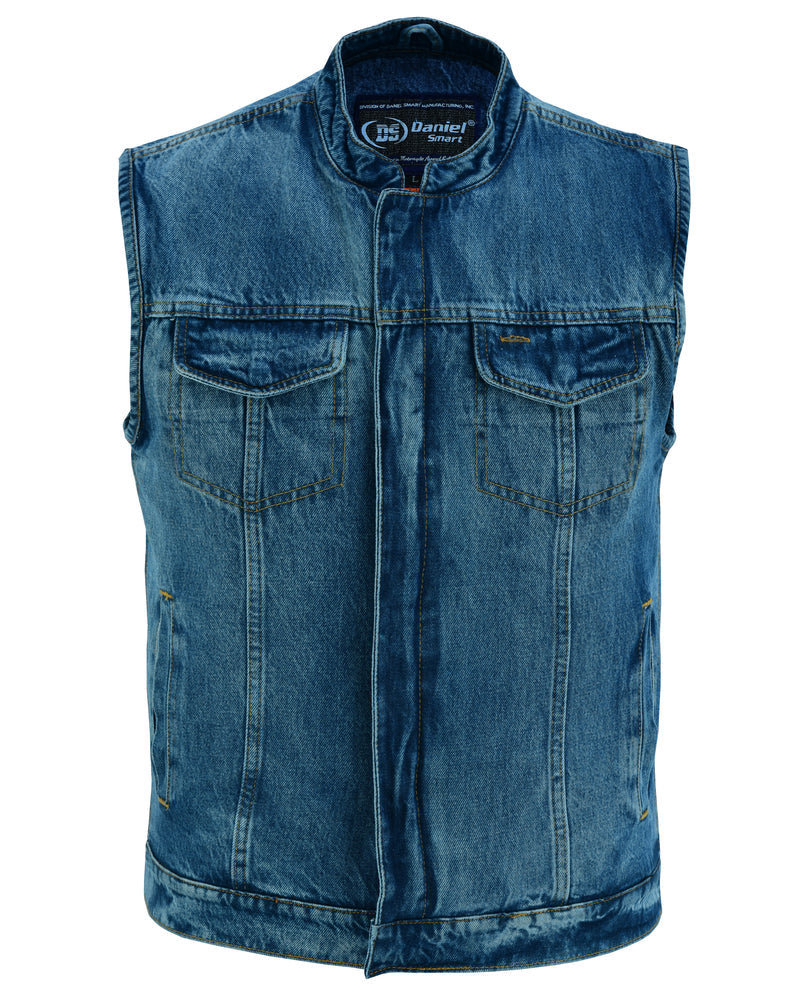 Men’s Denim Vest with Smart Snap Closure, Scoop Collar & Hidden Pockets