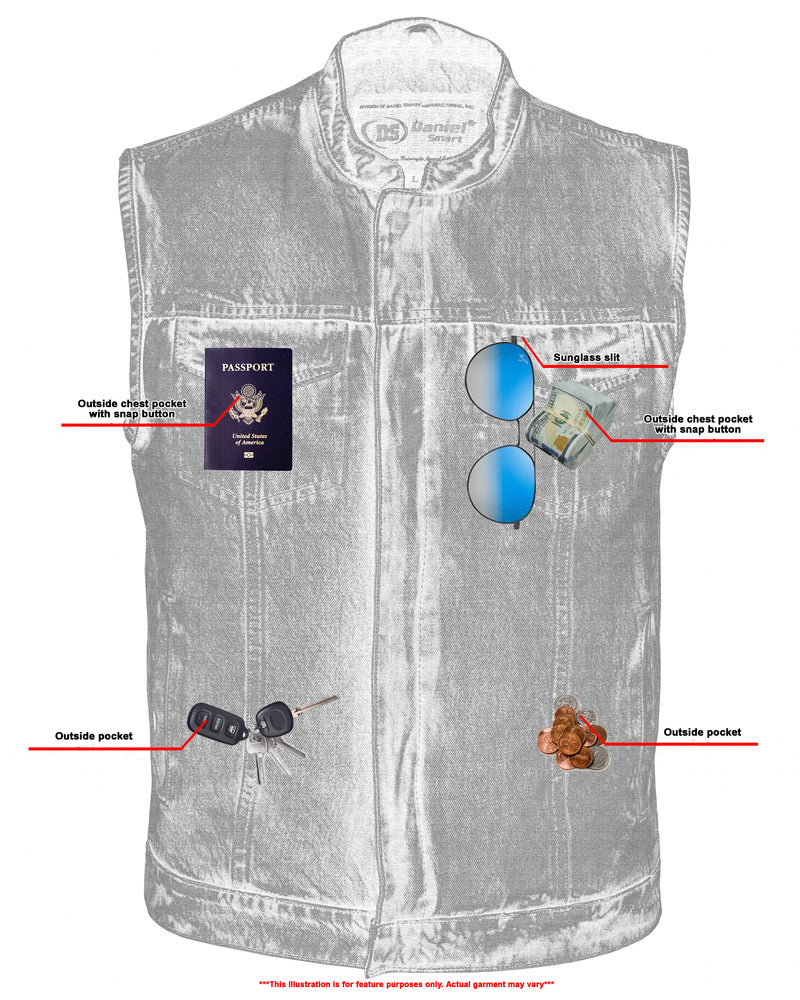 Men’s Denim Vest with Smart Snap Closure, Scoop Collar & Hidden Pockets