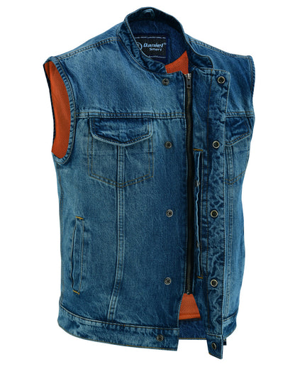 Men’s Denim Vest with Smart Snap Closure, Scoop Collar & Hidden Pockets