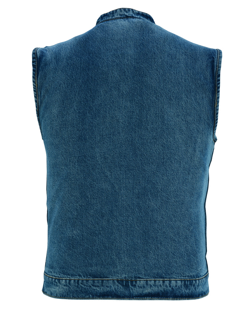 Men’s Denim Vest with Smart Snap Closure, Scoop Collar & Hidden Pockets