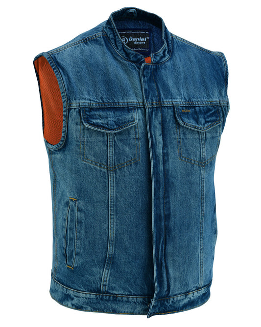 Men’s Denim Vest with Smart Snap Closure, Scoop Collar & Hidden Pockets