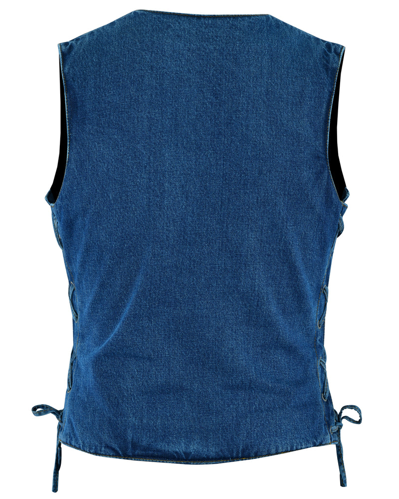 Women's Single Back Panel Denim Vest with Smart Access Pocket - Blue