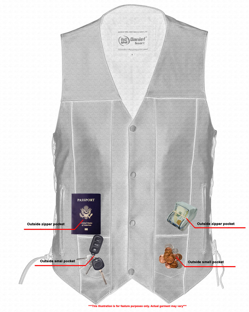 Men’s Ten-Pocket Motorcycle Vest with Concealed Carry