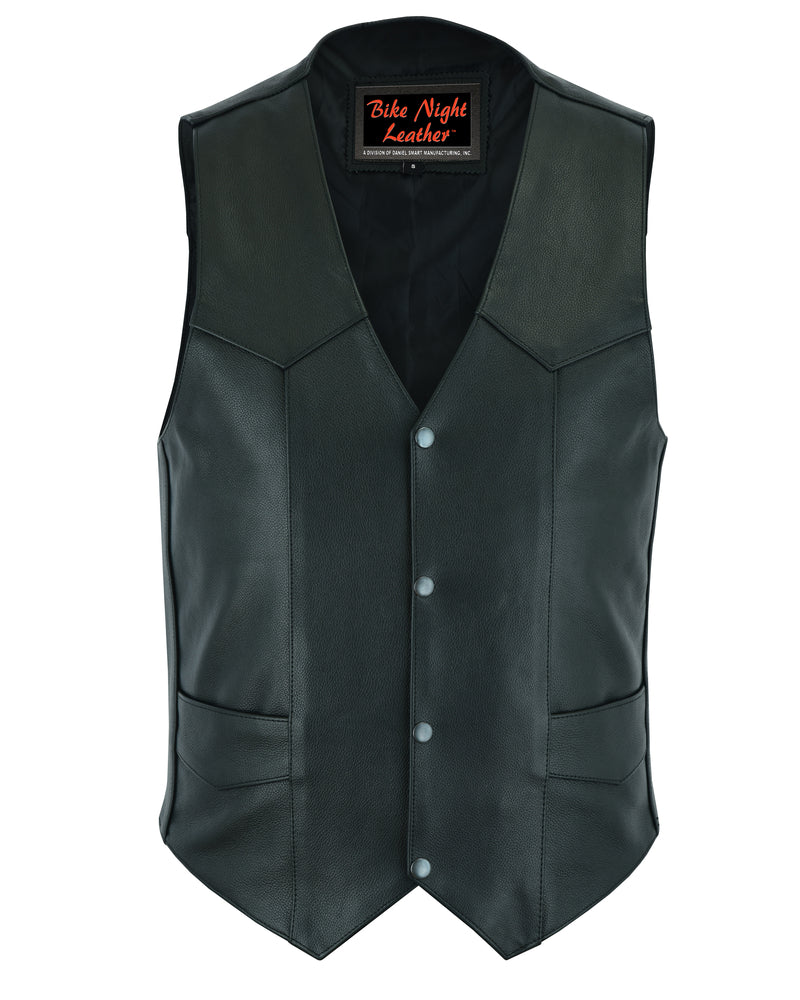 Men's Plain Side Economy Leather Motorcycle Vest