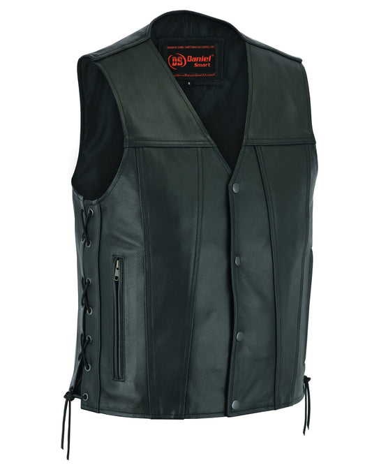 Ranger Motorcycle Leather Vest - Single Back Panel with Smart Access Pockets