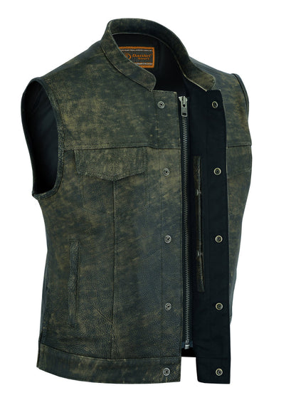 Men's Antique Brown Motorcycle Leather Vest with Smart Access Pockets