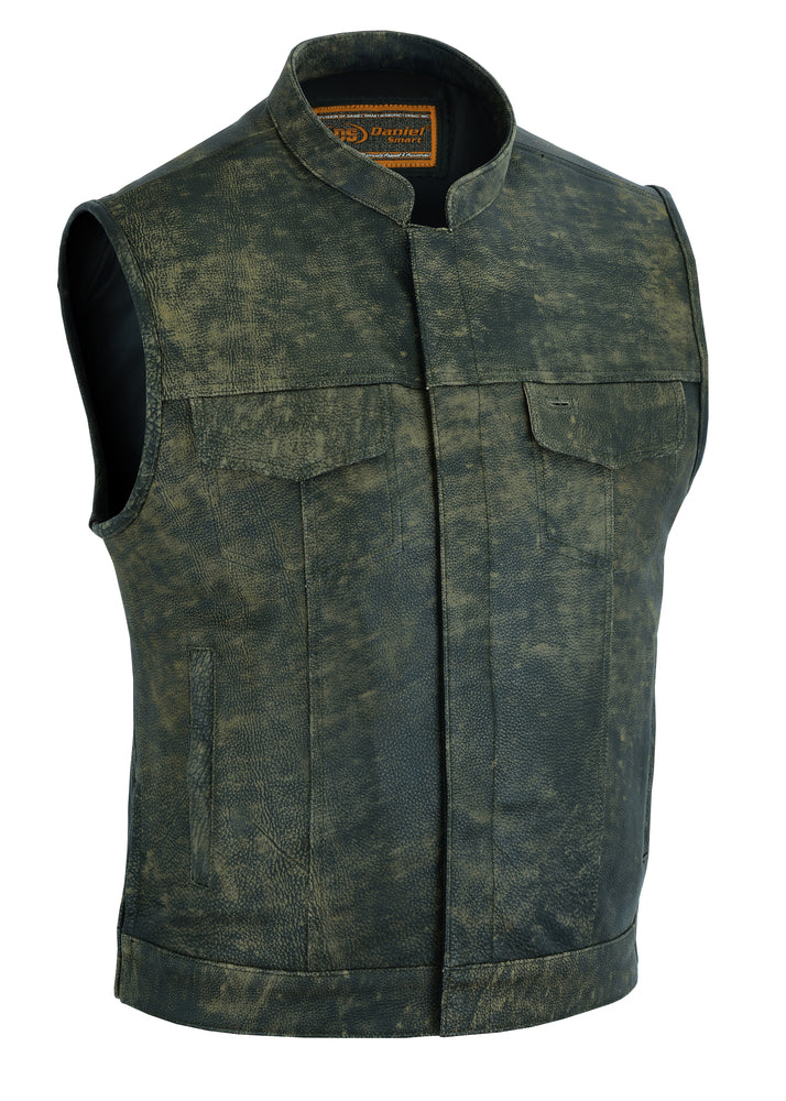 Men's Antique Brown Motorcycle Leather Vest with Smart Access Pockets