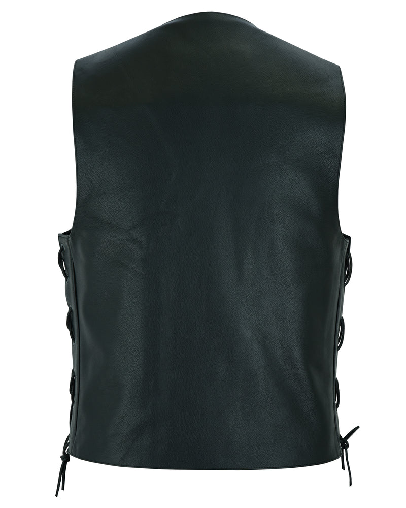 Traditional Single Back Panel Concealed Carry Motorcycle Vest - Black