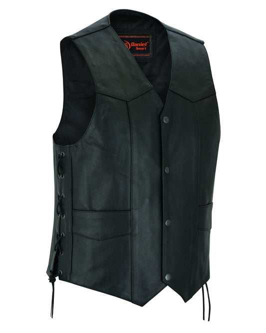 Traditional Single Back Panel Concealed Carry Motorcycle Vest - Black