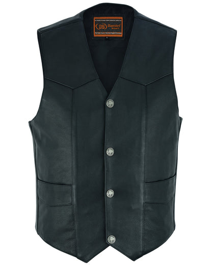 Advance Men's Buffalo Nickel Head Snap Leather Vest