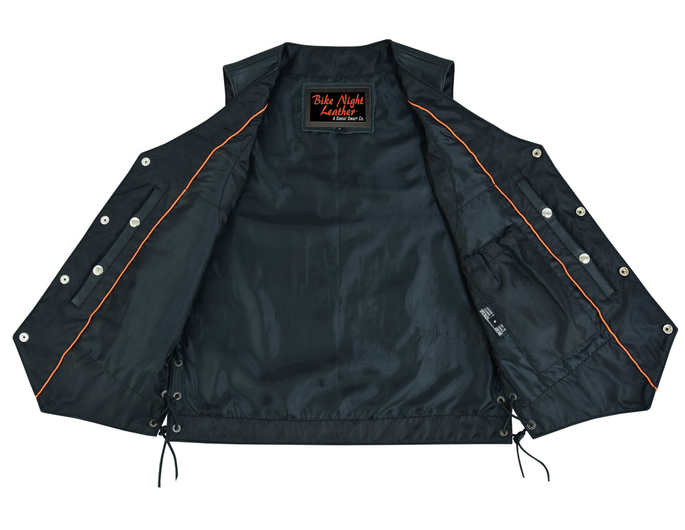 Titan Motorcycle Leather Vest - Single Back Panel with Buffalo Nickel Head Snaps and Smart Access Pockets