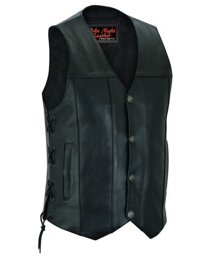 Titan Motorcycle Leather Vest - Single Back Panel with Buffalo Nickel Head Snaps and Smart Access Pockets