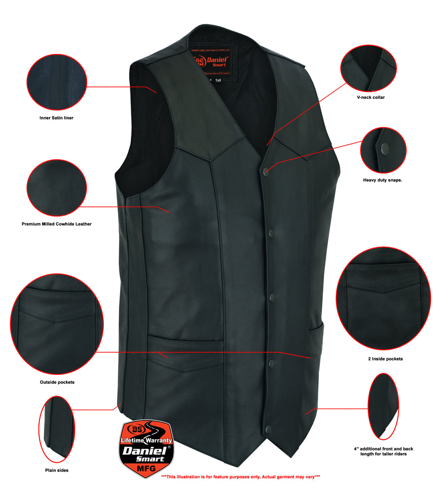 Men's Tall Classic Motorcycle Leather Vest