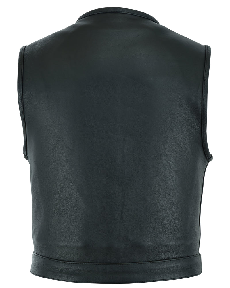 Drop Zone Men's Leather Motorcycle Vest - Black