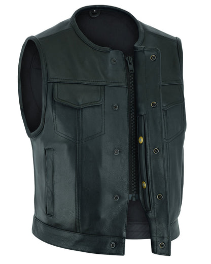 Drop Zone Men's Leather Motorcycle Vest - Black