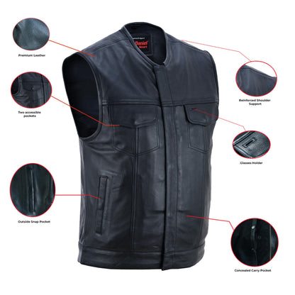 Men’s Black Milled Leather Concealed Vest