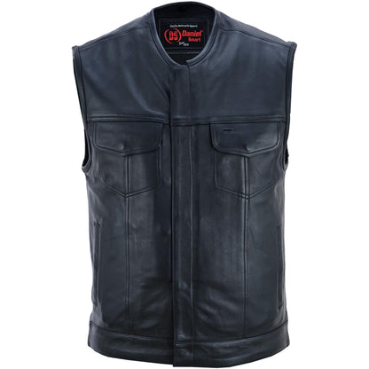 Men’s Black Milled Leather Concealed Vest