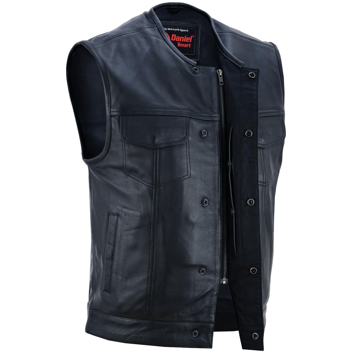 Men’s Black Milled Leather Concealed Vest