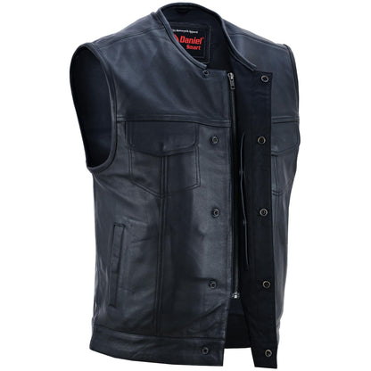 Men’s Black Milled Leather Concealed Vest