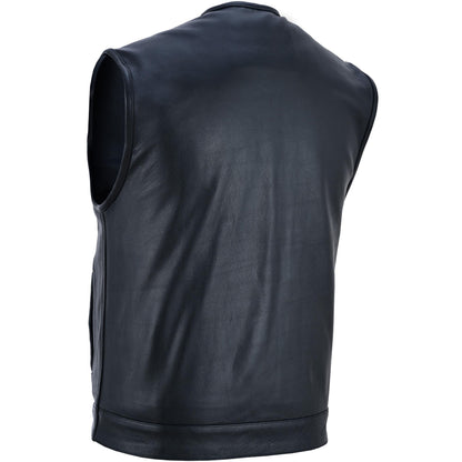 Men’s Black Milled Leather Concealed Vest