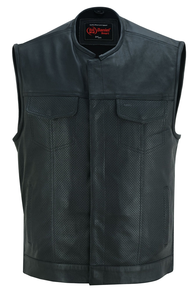 Men's Premium Black Perforated Collarless Concealed Carry Vest