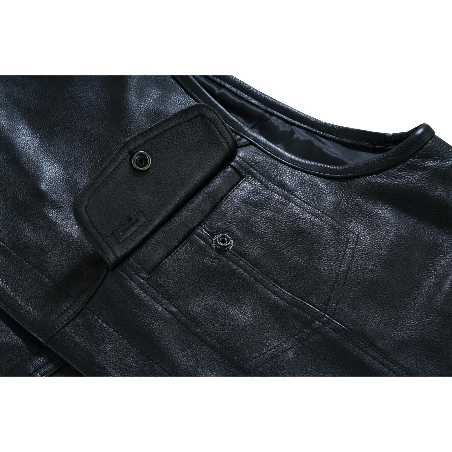 Upgraded Style  Mens Leather Motorcycle Vest with Smart Access Pockets