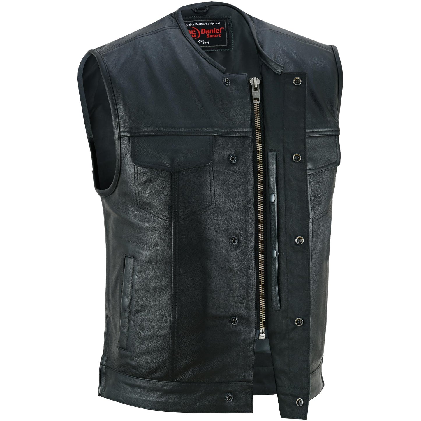 Upgraded Style  Mens Leather Motorcycle Vest with Smart Access Pockets