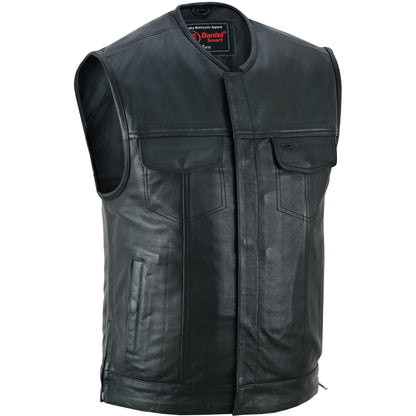 Upgraded Style  Mens Leather Motorcycle Vest with Smart Access Pockets