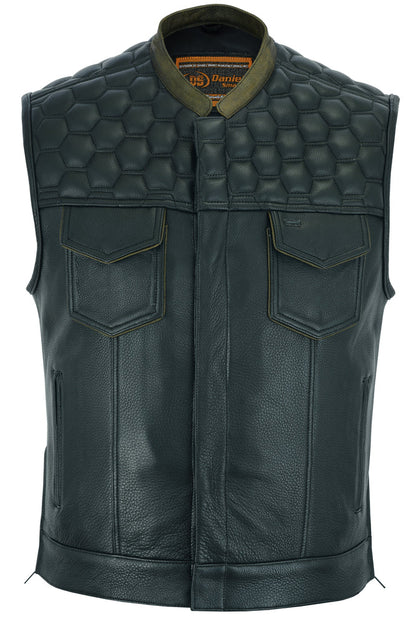 Men's Black Leather Whiskey Concealed Carry Vest with Scoop Collar