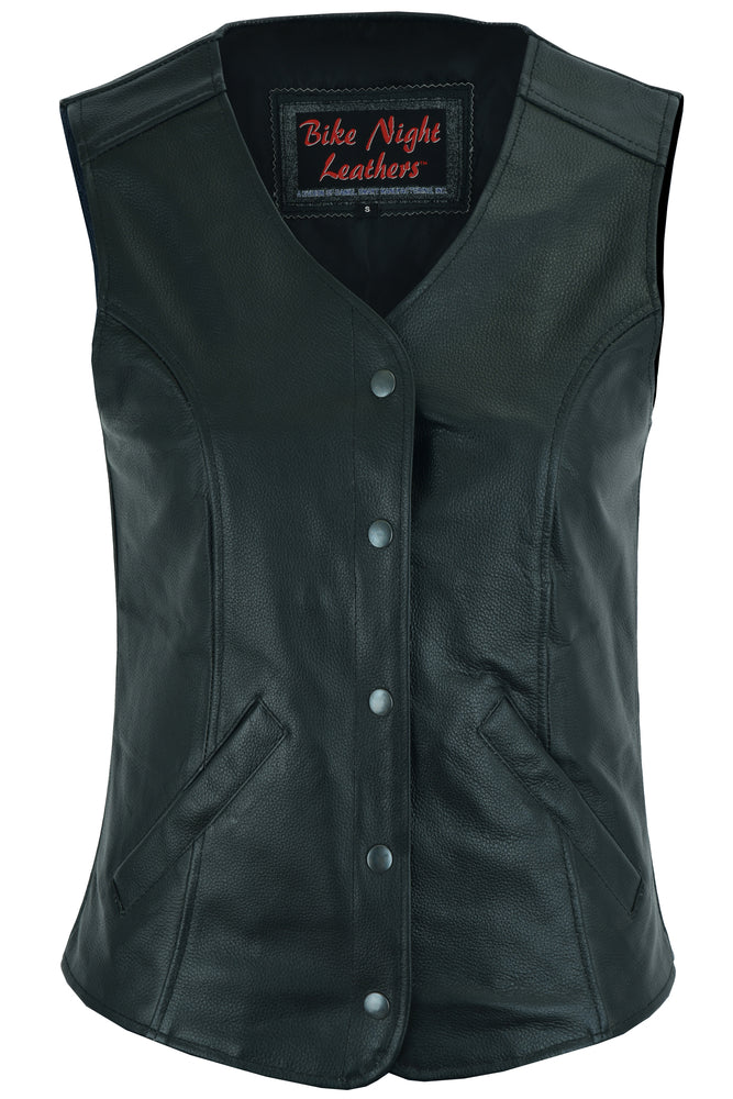 Women's Stylish Longer Body 3/4 Leather Vest - Plain Sides