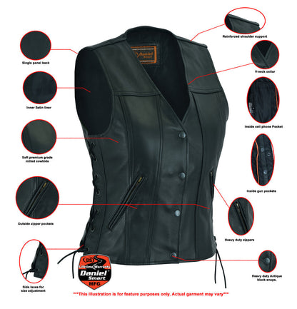 Women's Single Back Panel Leather Vest with Smart Access Pocket