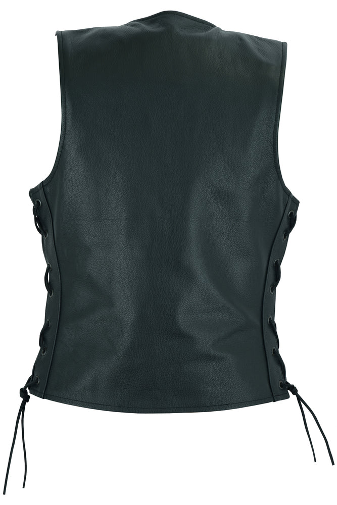 Women's Single Back Panel Leather Vest with Smart Access Pocket