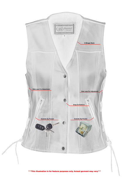 Women's Single Back Panel Leather Vest with Smart Access Pocket