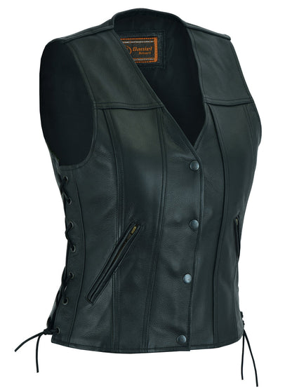 Women's Single Back Panel Leather Vest with Smart Access Pocket