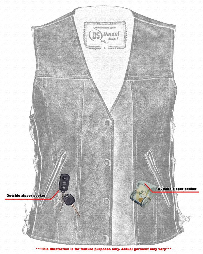 Women's Gray Single Back Panel Leather Vest with Smart Access Pocket