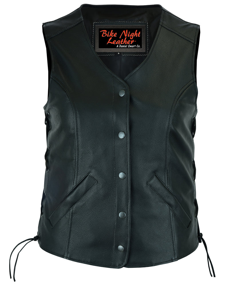 Women's Stylish Longer Body 3/4 Leather Vest - Side Laces