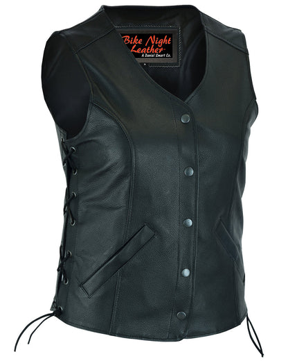 Women's Stylish Longer Body 3/4 Leather Vest - Side Laces