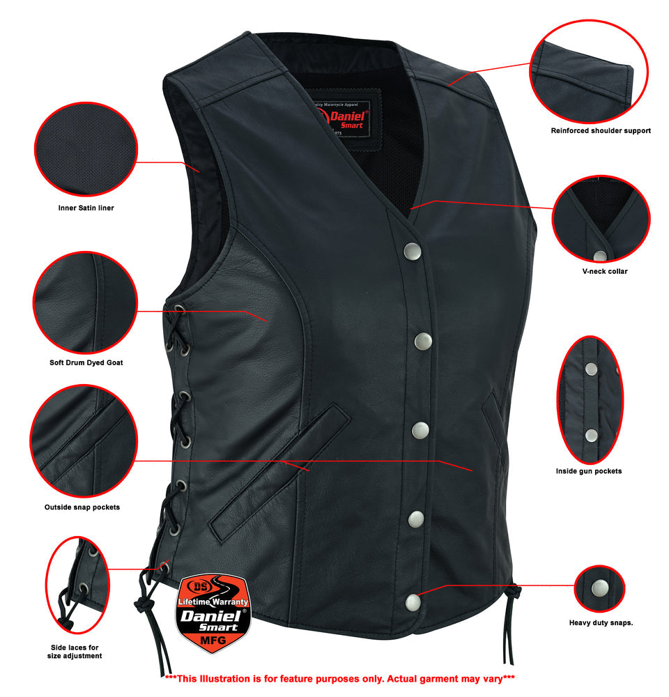 Women's Light Weight Open Neck Leather Vest