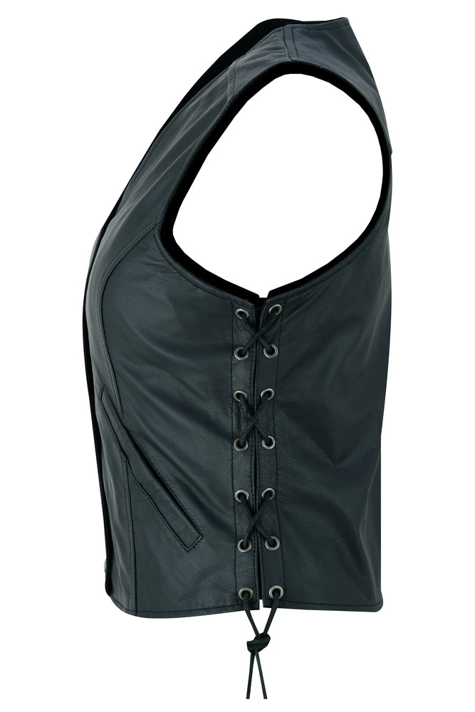 Women's Light Weight Open Neck Leather Vest