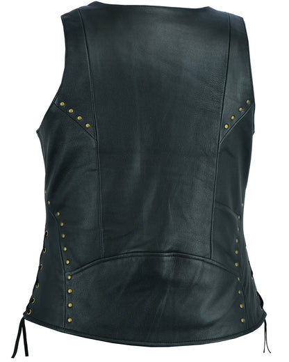 Women's Zippered Leather Vest with Lacing Details