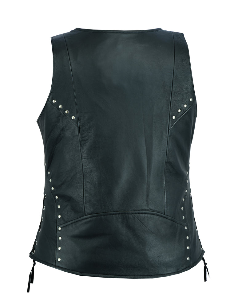 Women's Open neck Leather Vest with Lacing Details