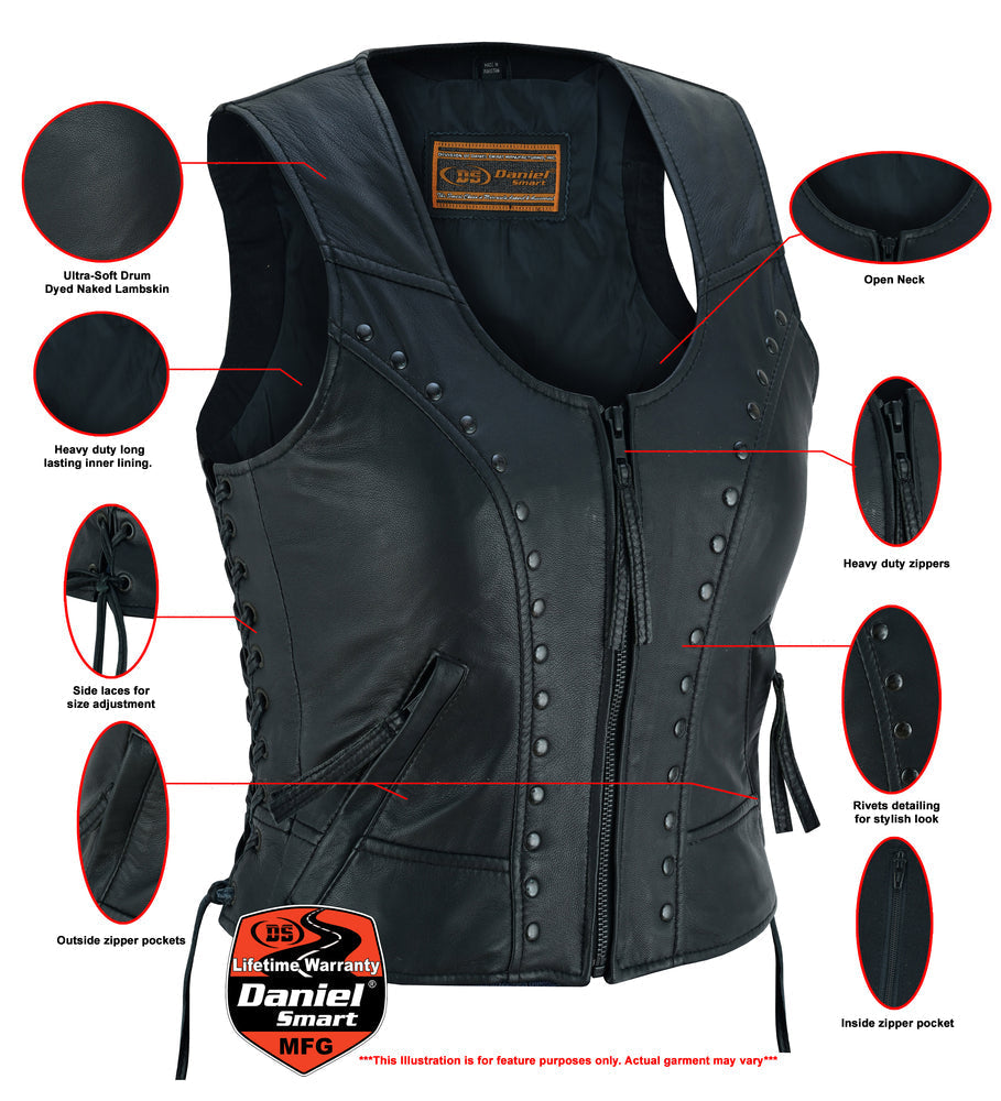 Women's Lightweight Leather Vest with Rivets Detailing