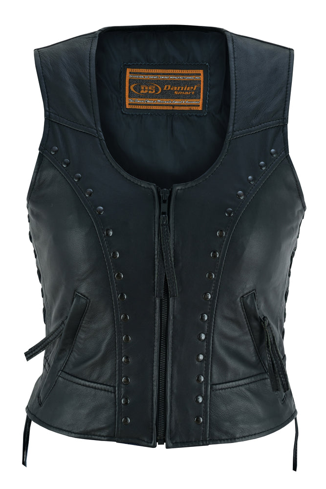 Women's Lightweight Leather Vest with Rivets Detailing