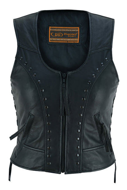 Women's Lightweight Leather Vest with Rivets Detailing