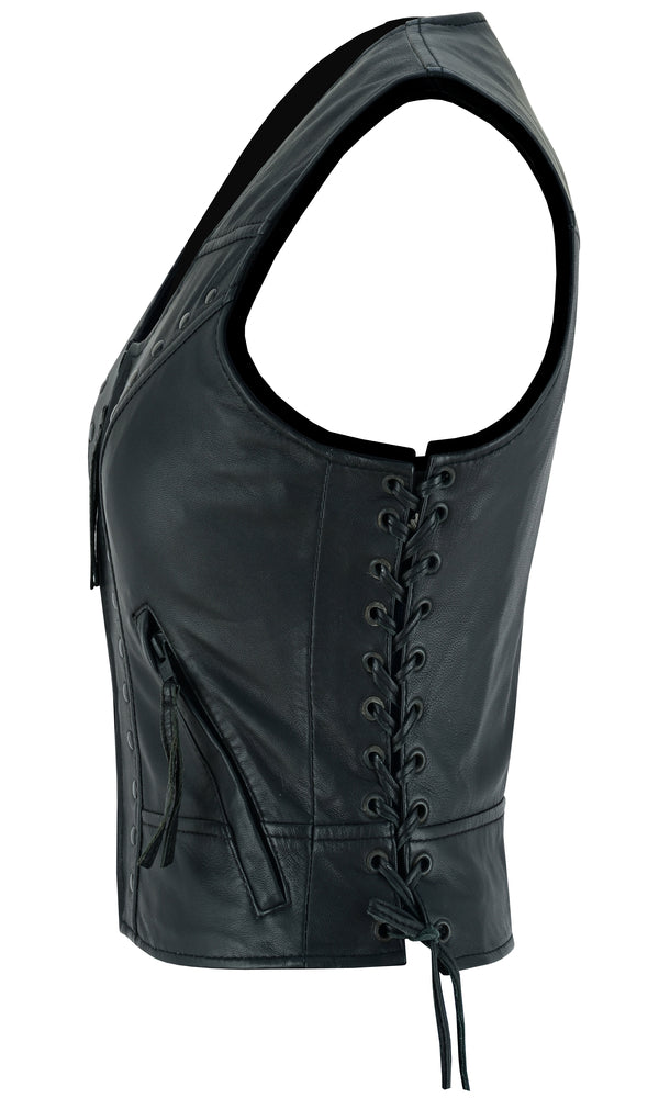 Women's Lightweight Leather Vest with Rivets Detailing