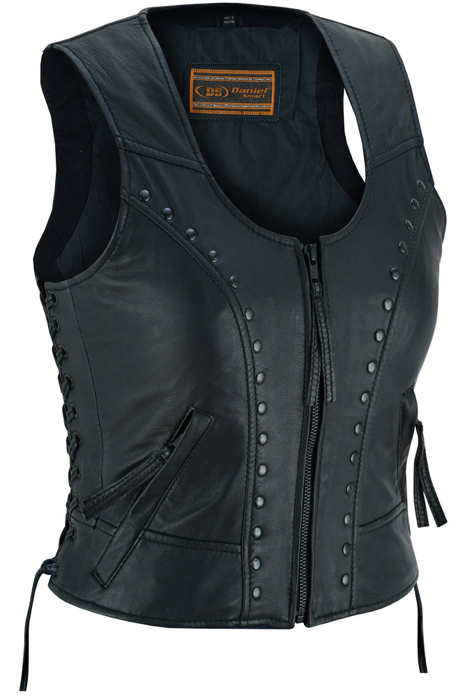 Women's Lightweight Leather Vest with Rivets Detailing