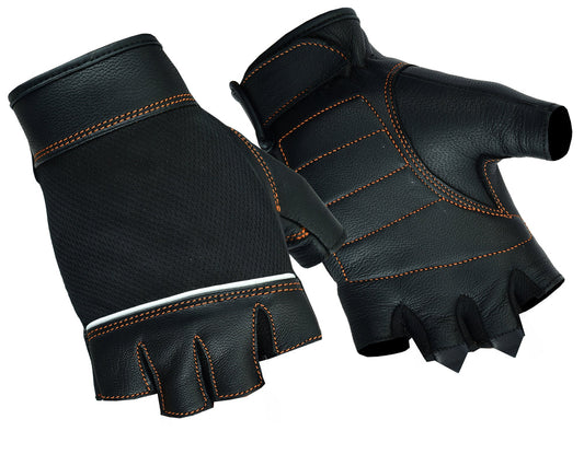 Women's Black Fingerless Gloves – Orange Stitching Details